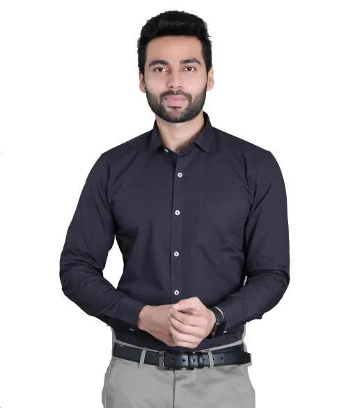 5THANFOLD Men Dark Grey Pure Cotton Formal Shirt