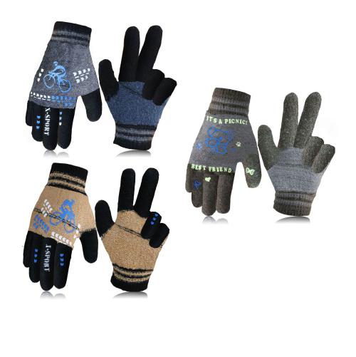 Akido Baby Boy's & Baby Girl's Soft Woolen Winter Warm Kids Printed Gloves Free Size Pack of 3 (4-10 Years)