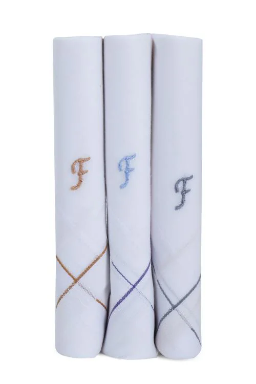 FNF CROSSLINE 100% COMBED COTTON HANDKERCHIEF WITH INITIALS (A-Z) EMBROIDERED