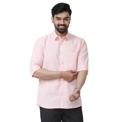 UATHAYAM Linen Classic Color Light Pink Solid Full Sleeve Shirt for Men (Pack of 1)