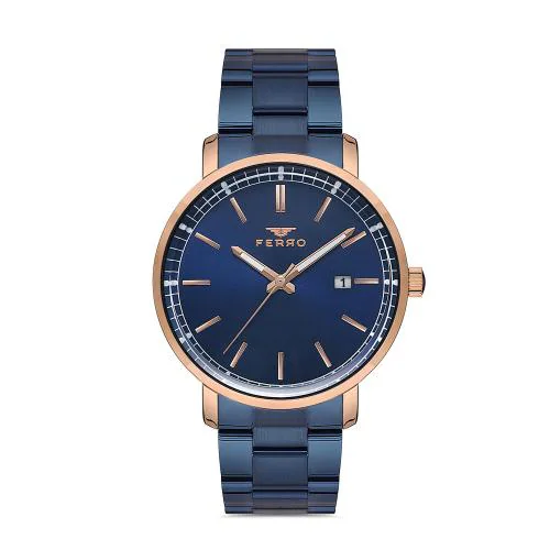 Ferro Quartz Blue Round Dial Men's Watch - F11148A-T