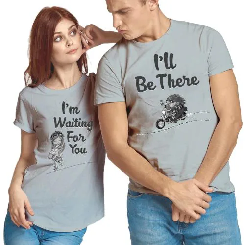 Delberto Couple T-shirts|Couple T shirt|Women T shirt|Men T shirt|Couple| T-shit|Tshirt|Men T-shirt|t-shirt Men and Women Grey Printed Polyseter with Cotton Blend Honeymoon T-Shirt - XL and S (set of 2) (TIME Rider-Grey-019-MXL_FS)