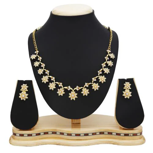 Sukkhi Glossy Gold Plated Austrian Diamond Necklace Set For Women