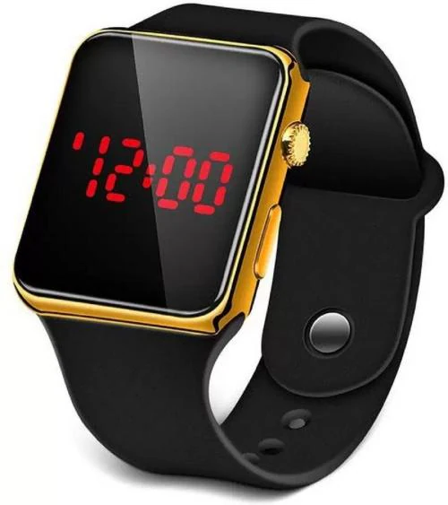Hala Square LED Gold Case Digital Watch - For Boys & Girls