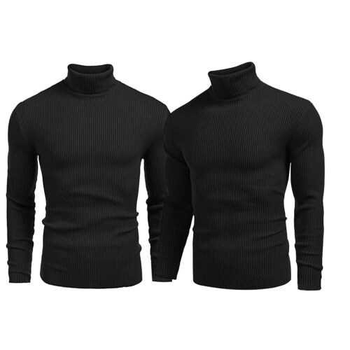 COTBLEND Men's High Neck Black Sweater Combo (Pack of 2)
