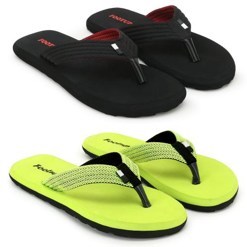 Buy Footup Light Weight Black and Lemon Slippers for Men (Pack of 2 ...