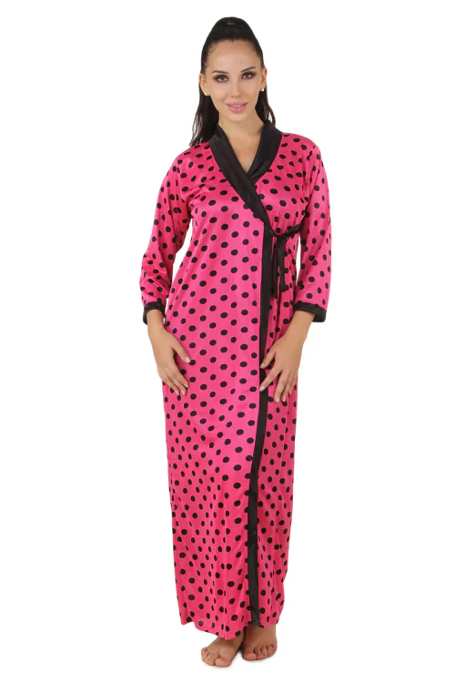 Fasense Women Satin Nightwear Sleepwear Wrap Gown Set, DP165