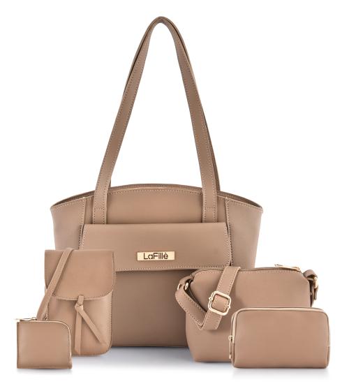 Buy LaFille Beige Handbag For Women & Girls Set of 5 Combo Ladies