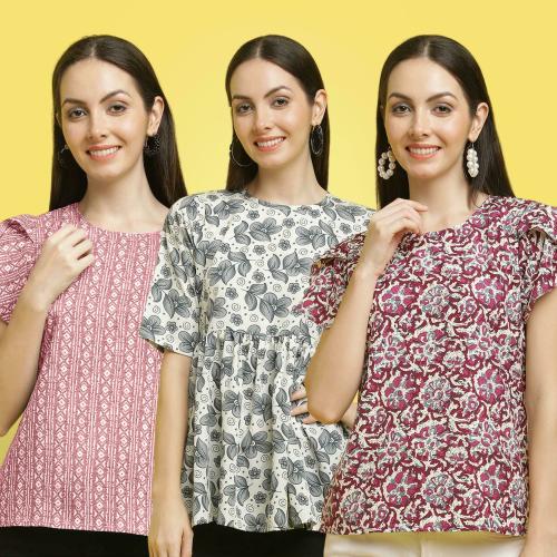 Poshyaa Tops for women western wear party wear tops for women crepe stylish combo pack 3 s to xl size