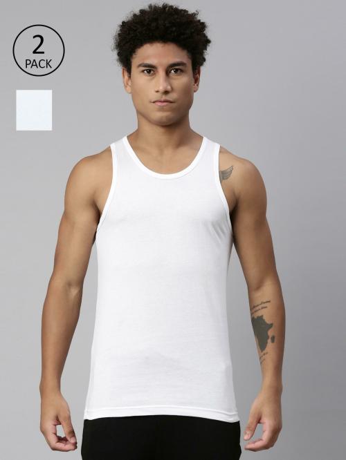 Levi's Men's White Solid Cotton Pack of 2 Sleeveless Vest
