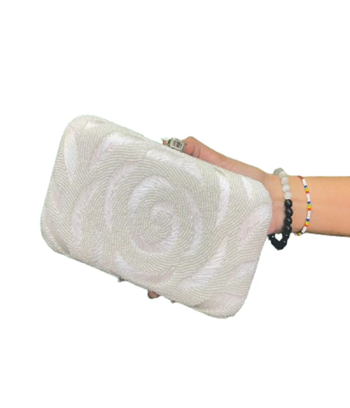 VIAM Women's Box Clutch Purse Bag with sling chain (Silver)