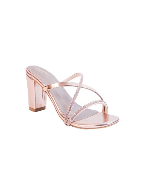 OZURI Women's Diamond Studded Multistrap Block Heel Sandals