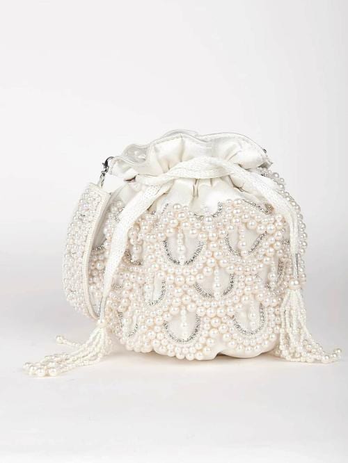 Odette White Women Potli Bag