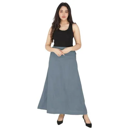 The Crafted Women's Pure Cotton Readymade Inskirt Saree Petticoats Combo with Handmade Nada (Slate Grey)