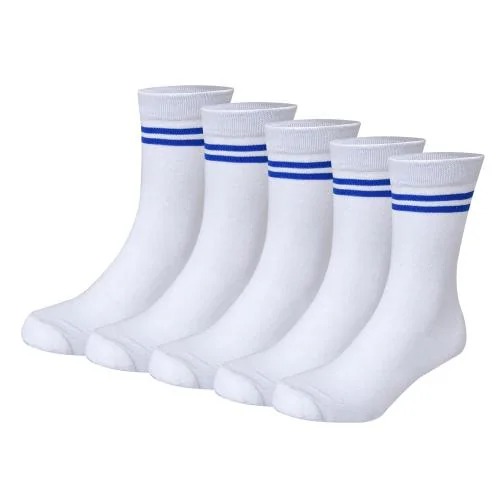 Bizala Boys & Girls White with Sky Blue Strips Calf Length School Socks (Pack of 5 Pairs) 16-17Y