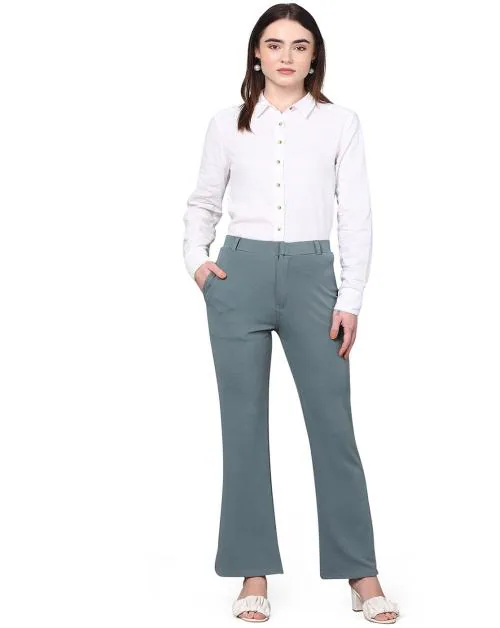 FITHUB Women's Cotton Blend Wide Leg Trouser for Office/Formal/Causal Wear | Full length Pants with Pockets