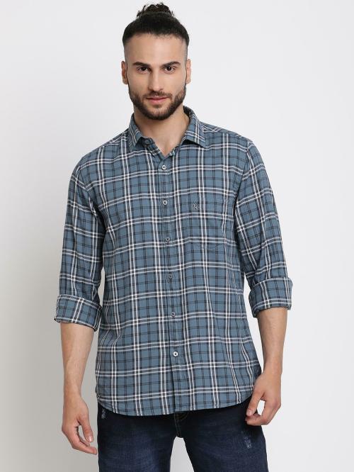 Cantabil Men Grey Checkered Casual Full Sleeves Shirt