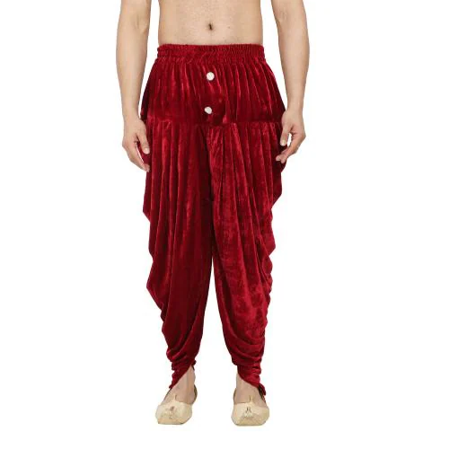 FANZI Maroon Velvet Harem Pant for Men