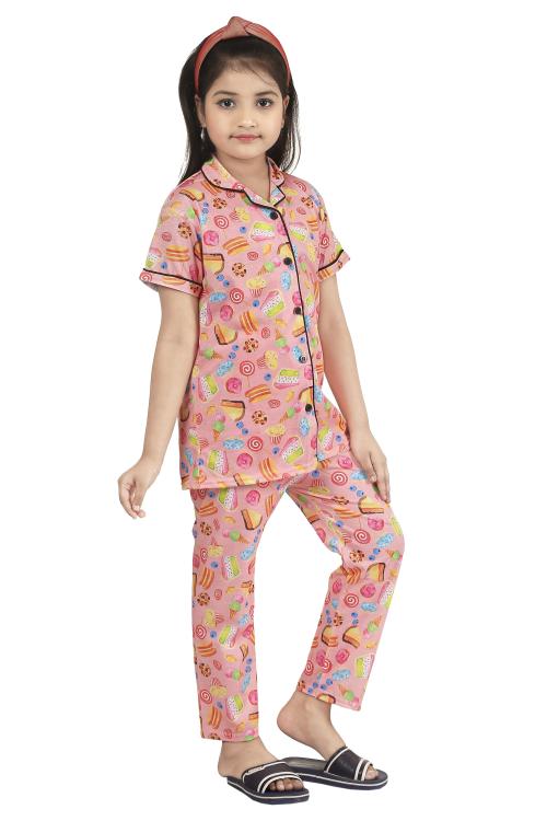 Pink Cotton nightsuit for girls