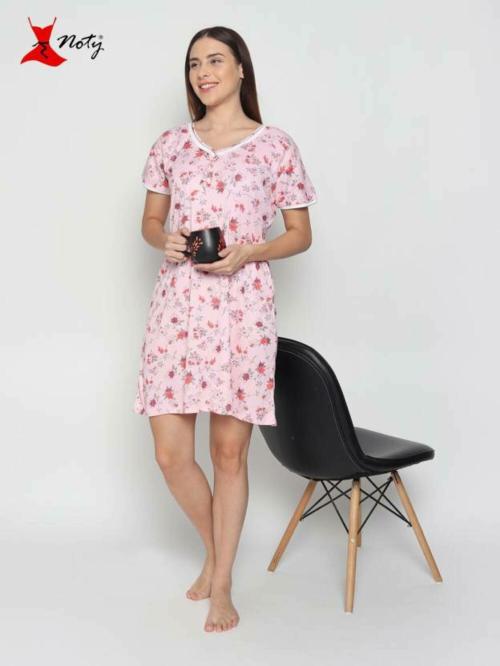 Noty Girl's/Women's- Short Nighty- Hosiery Cotton Blend Fabric- Floral V Neck (Pink, M)