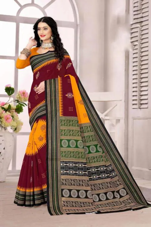 Pasapalli Women Blue Printed Cotton Blend Sambalpuri Saree