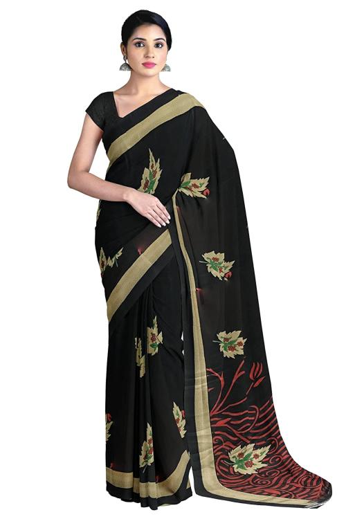 Gaurangi Creation Women Black Printed Poly Crepe Saree