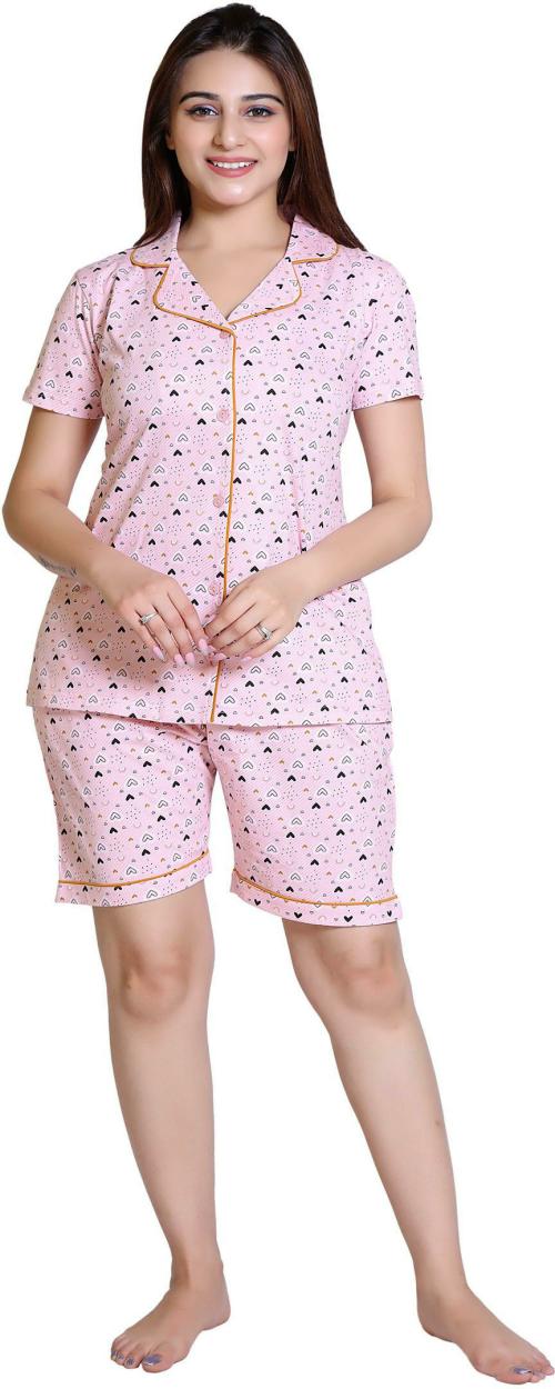 DREAMYSOUL Women Pink Printed 100% Cotton Top Shorts Sets (4XL) (Pack of 2)