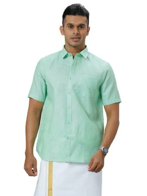 RAMRAJ Men 100 % Spun Poly Half Sleeve Green shirt- Prestigious Fit & Liberty Cut (42; Green)