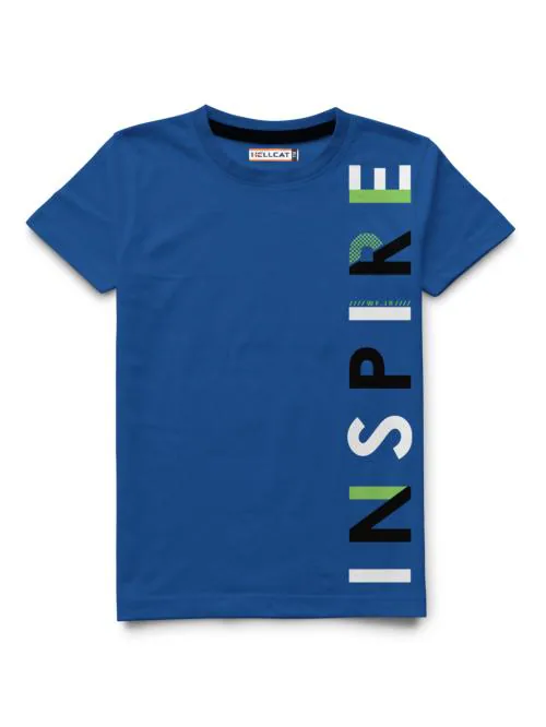 HELLCAT Royal Blue Trendy Printed Round Neck Half Sleeve Tshirt For Boys | Non Returnable