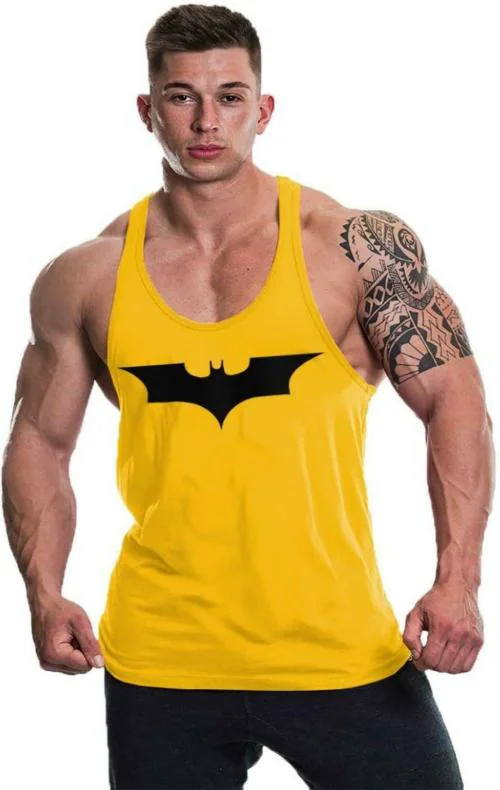 THE BLAZZE Yellow Printed Cotton Blend Gym Vest XL