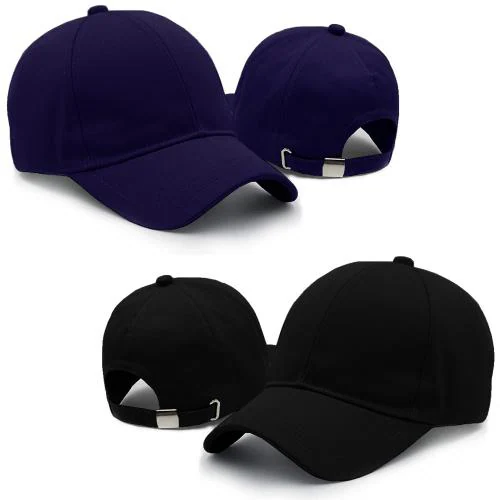 Phirsein pack of 2 blue and black adjustable cotton summer sports cap combo for men women