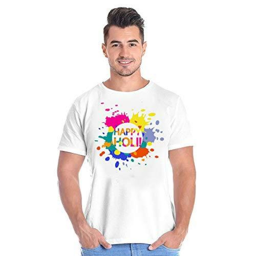 Delberto Tshirt|T-shirt Men and Women White Printed Polyester Regular Dry Fit Holi T-Shirt (Large)