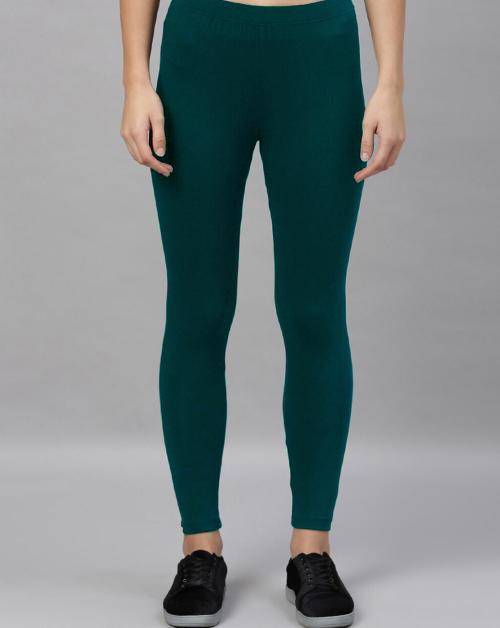 Kryptic Womens Bottle green Solid Cotton Lycra Leggings