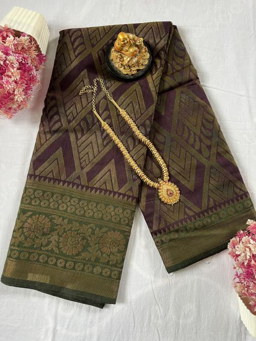 Brownish-Purple Brasso Cotton Saree