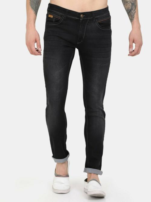 Vudu Men Black Denim Lycra Slim Jeans Size 36