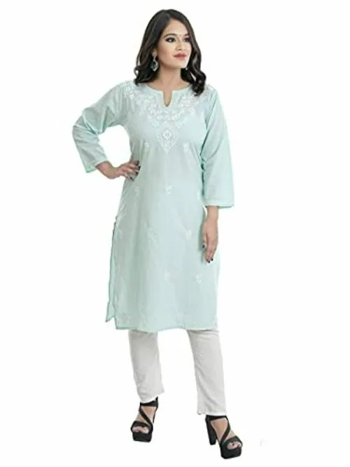 Thread Fiesta Women Green Pure Cotton Lucknowi Chikankari Kurta - M