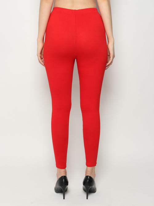 KEX Red Green Solid Cotton Ankle Length Legging Combo Legging Combo Girls Legging Combo Ankle Legging Combo
