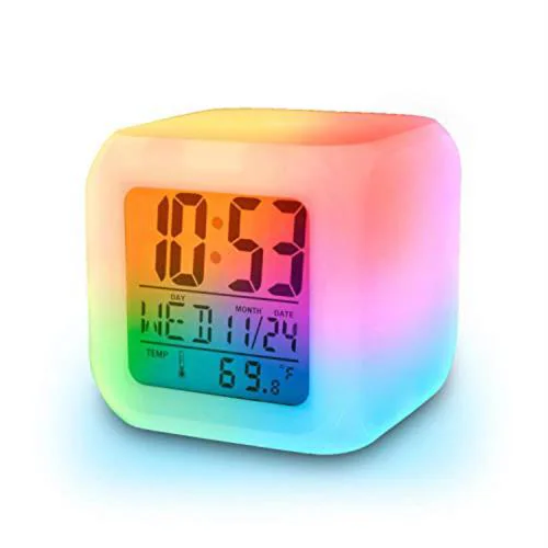 Zest4Kids 7 Color Changing Glowing Led Digital Alarm Desk Clock Night Table Watch Ac Battery Operated Temperature For Kid (Pack Of 1)