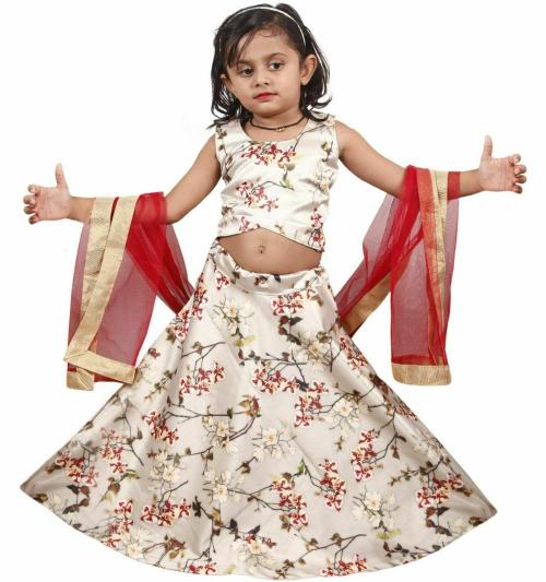 Buy HARI CHARAN ENTERPRISE _ D9Kids Girls Dark Cream Printed Cotton Lehenga, Choli and Dupatta