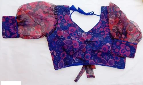 Murliwala CREATION Women's Organza Printed Puff Sleeve Readymade Blouse
