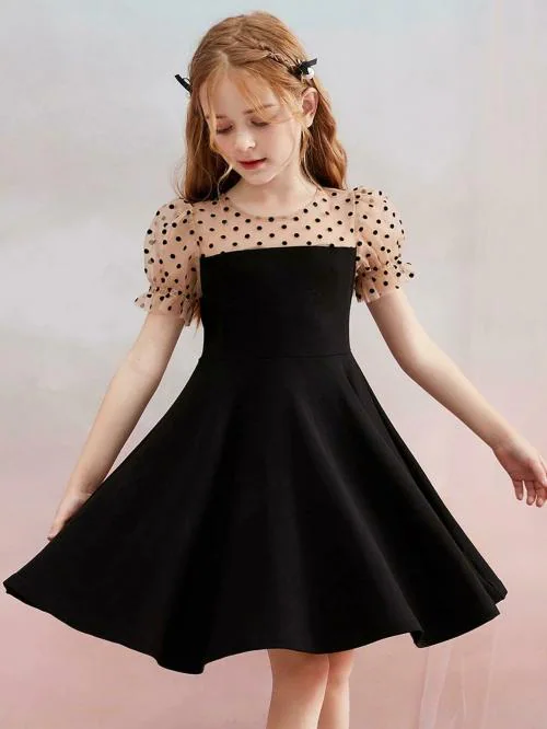 En Creation Girls Black Solid Cotton Blend Single Fit And Flare Dress - 13 - 14 Years
