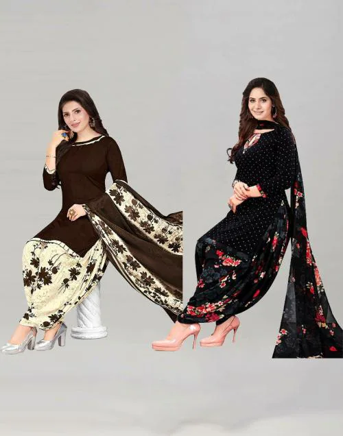 Siril Women'S Crepe Fabric Dark Brown & Black Colour Unstitched Combo Printed Salwar Suit Dress Material