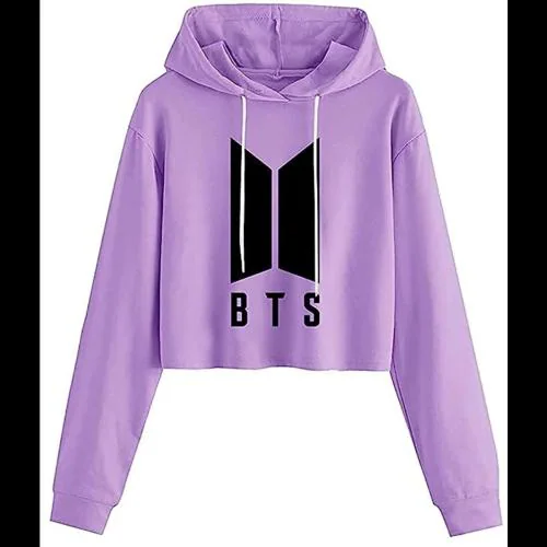 ADAM WHITE Stay Comfy & Trendy with Our Women's Cotton Blend Crop BTS Hoodie- Lavender- XS