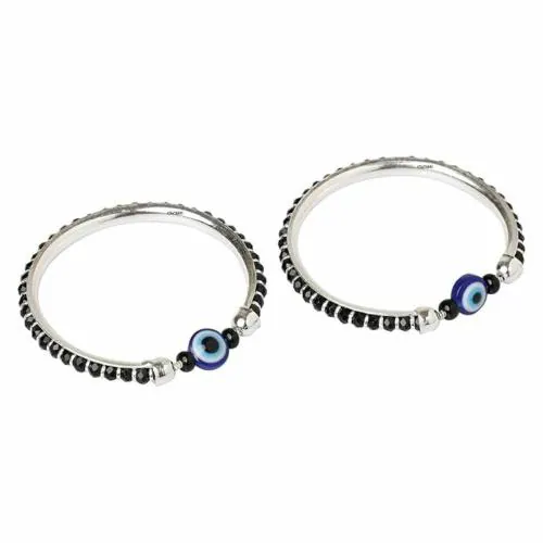 ELOISH 92.5 Sterling Silver Baby Bangles Set for Children. Baby Nazaria. - Set of 2 (Size: 4 cm, )