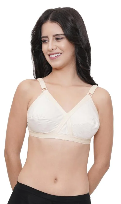 FEMULA Crossbust Non Padded Regular Cotton Bra (Beige) 36C