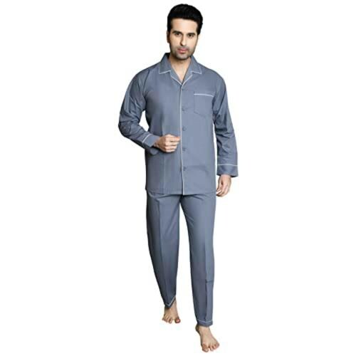 TATWAM Men Dark Grey Cotton Nightsuit