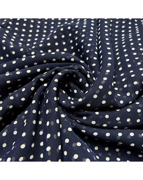 LCX Navy Blue & White Polka Dot Printed Georgette Fabric - GE004D - 5 Meter