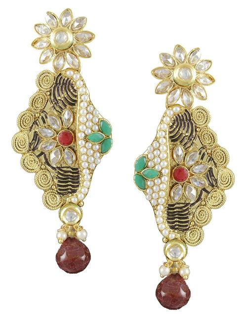 Karatcart Copper 22K Gold Plated Copper Red Stone Dangle Earrings For Women