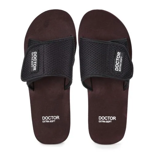 DOCTOR EXTRA SOFT Brown House Slides for Men's Ortho Care Orthopaedic and Diabetic Adjustment Strap Mcr Comfortable Super Fit Doctor Daily Use Slipper Dr Flip-Flop Comfort Slider's for Boy's and Gent's OR-D-25