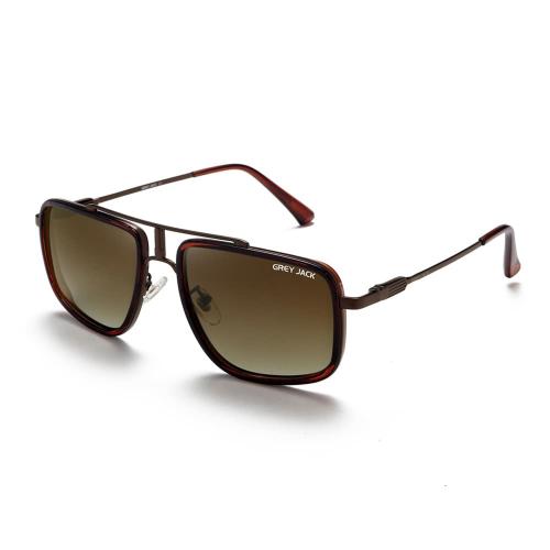 Grey Jack Double Brown Polygon Polarized Sunglasses For Men And Women - Gj2345C5